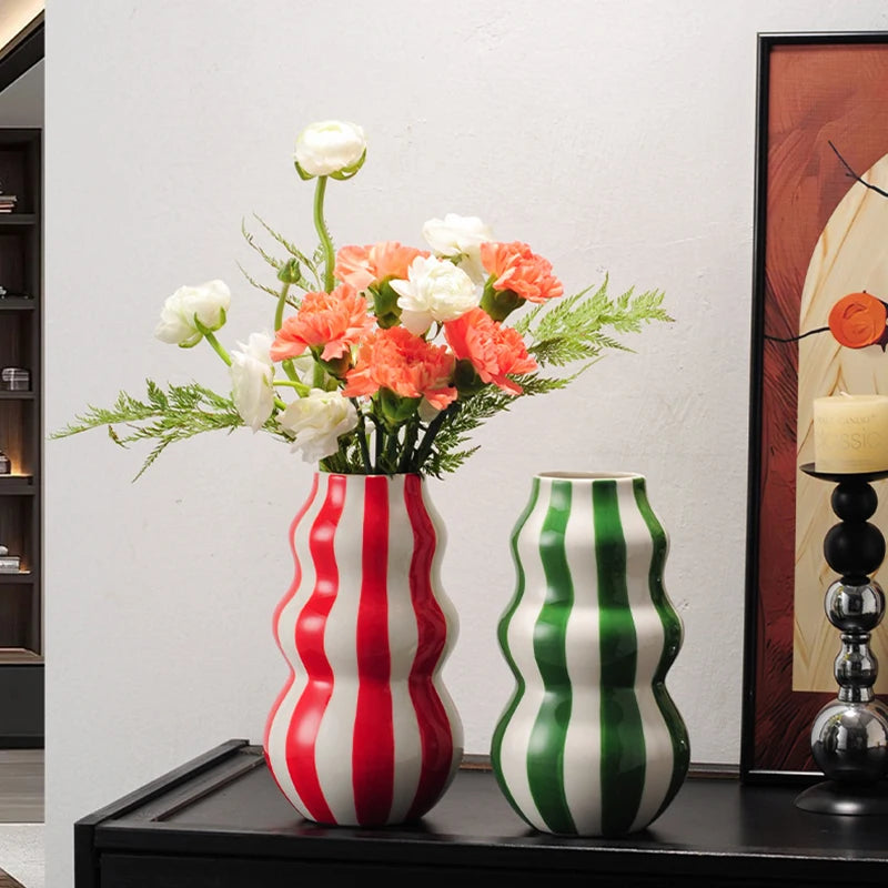 Striped Bud Vase - Vibrant Multi-Tone Ceramic Centerpiece