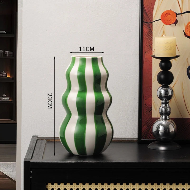 Striped Bud Vase - Vibrant Multi-Tone Ceramic Centerpiece