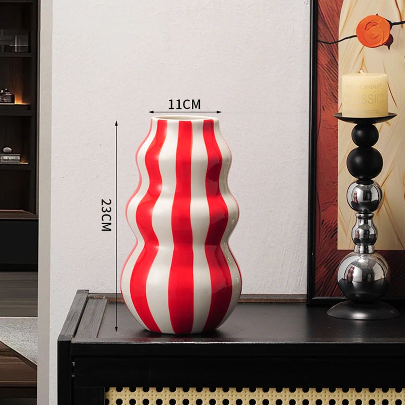 Striped Bud Vase - Vibrant Multi-Tone Ceramic Centerpiece