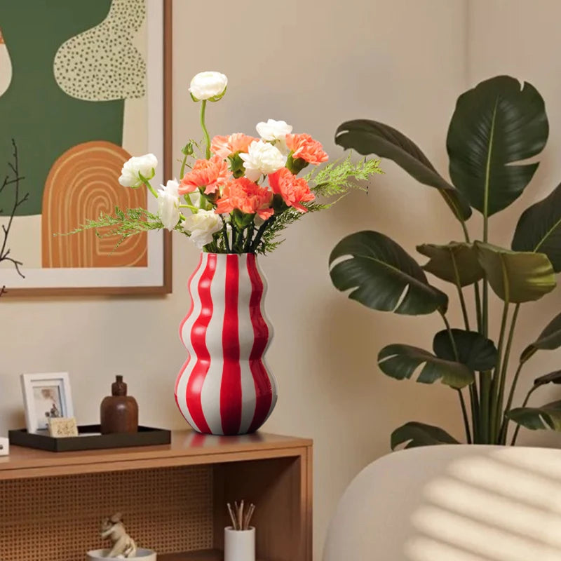 Striped Bud Vase - Vibrant Multi-Tone Ceramic Centerpiece