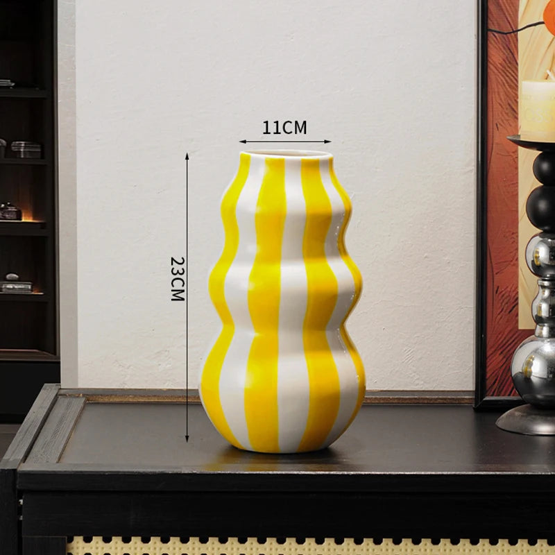 Striped Bud Vase - Vibrant Multi-Tone Ceramic Centerpiece