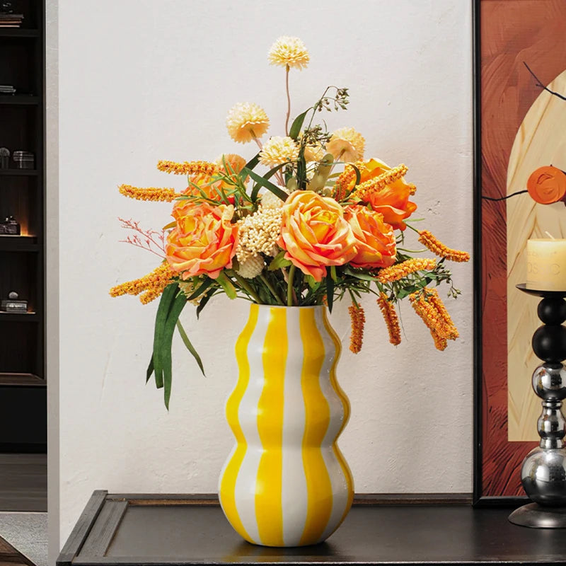 Striped Bud Vase - Vibrant Multi-Tone Ceramic Centerpiece