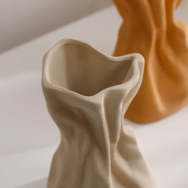 Modern Paper Bag Ceramic Vessel