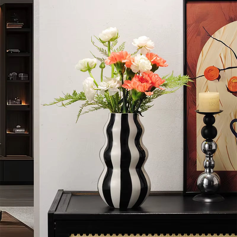 Striped Bud Vase - Vibrant Multi-Tone Ceramic Centerpiece