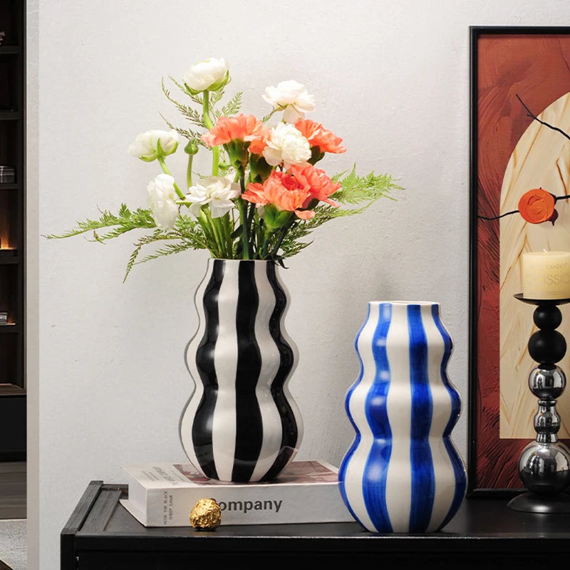 Striped Bud Vase - Vibrant Multi-Tone Ceramic Centerpiece