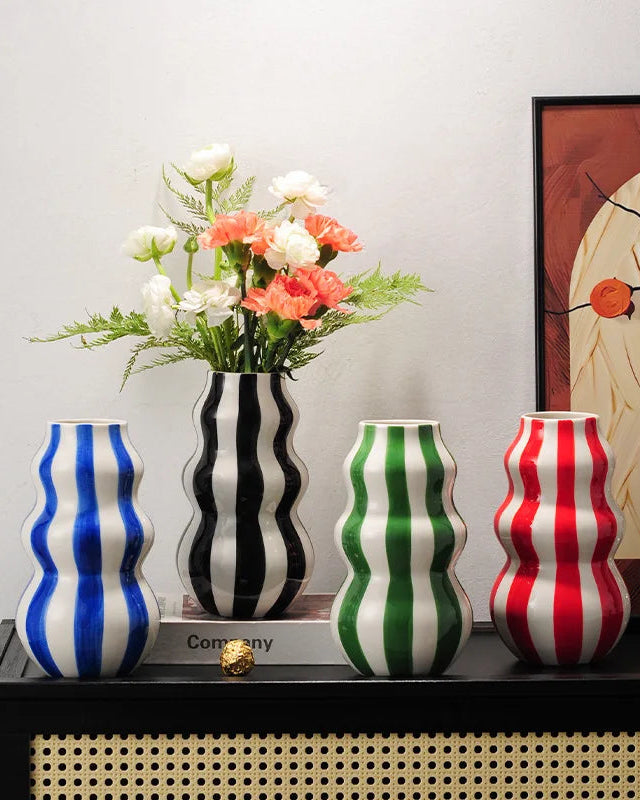 Striped Bud Vase - Vibrant Multi-Tone Ceramic Centerpiece
