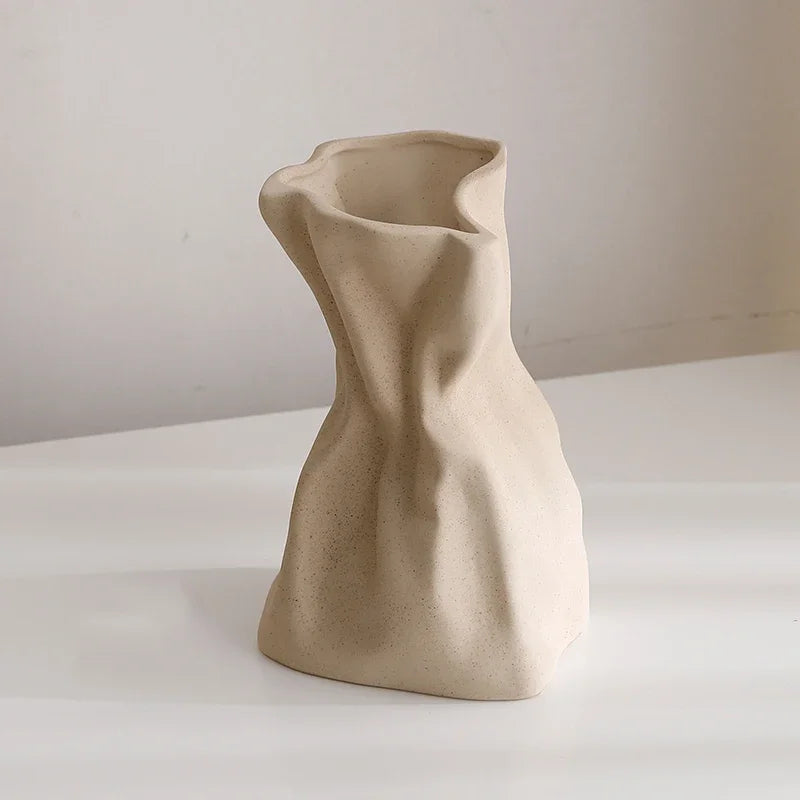 Modern Paper Bag Ceramic Vessel